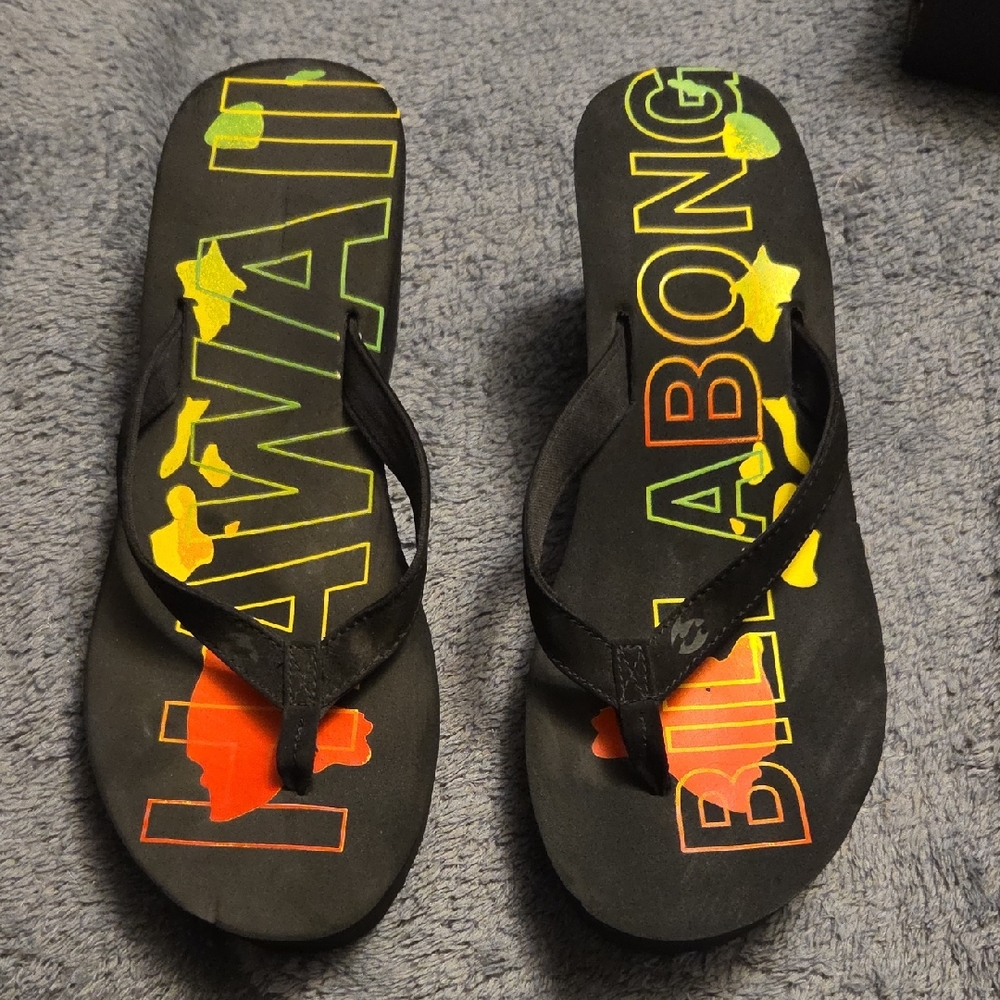 BNWOT Billabong Flip Flops - Black with Neon Accents